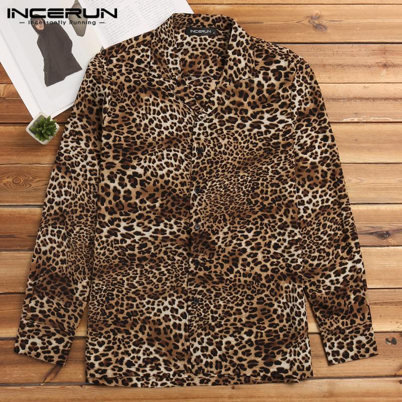 Incerun luipaardprint overhemd heren lange mouwen feest nachtclub shirts tops heren camisa masculina streetwear plus size