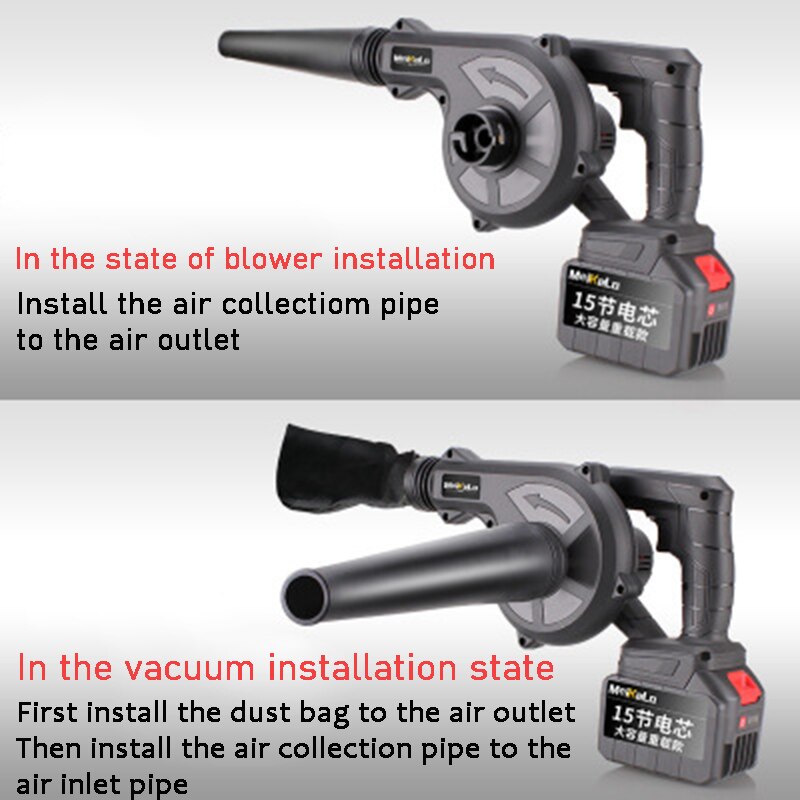 1200W Electric Air Blower Cordless Handheld Leaf Computer Dust Collector Rechargeable Power Tool Cleaner with 2pcs Battery