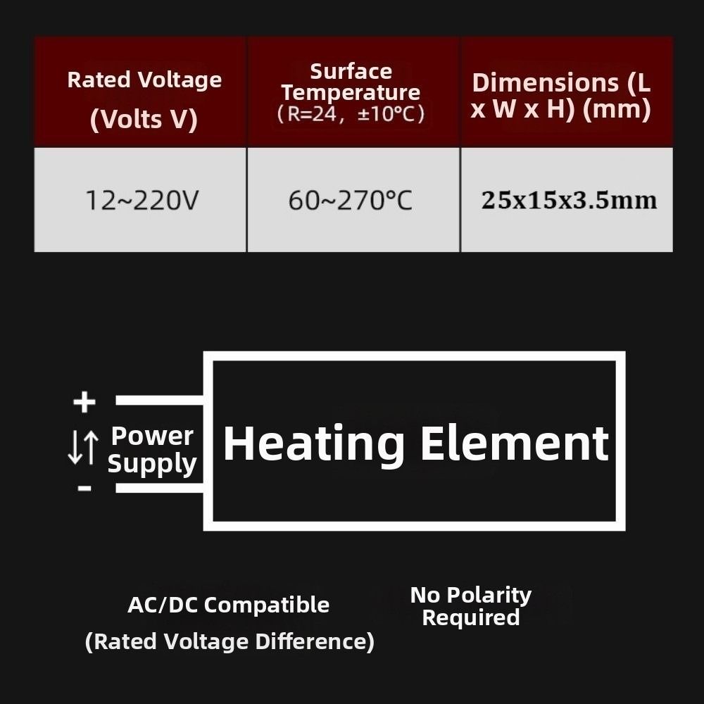 60-270 Graden Verwarmingselement 12V 24V 110V 220V 25*15*3.5mm Krulspelden Heater Celsius PTC Kachels Voor Miniatuur Verwarming