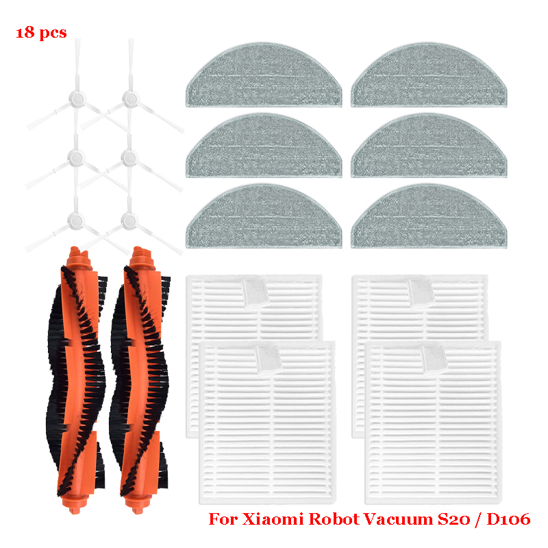 For Xiaomi S20 / D106 Cleaner Robot Vacuum Cleaner Replacement Parts Main Side Brush Cover HEPA Filter Mop Parts Accessories: Dark Khaki