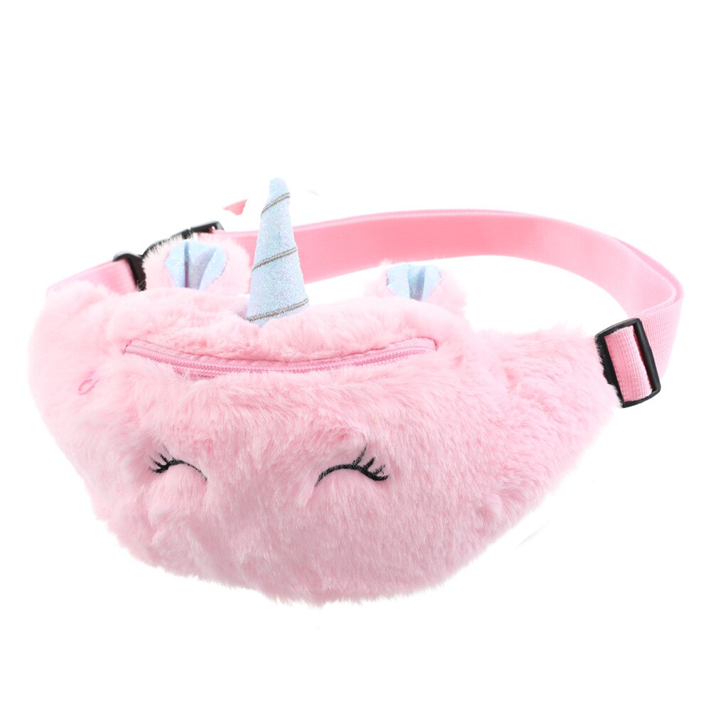 Cute Unicorn Children's Fanny Pack Girls Waist Bag Plush Toys Belt Gradient Color Chest Bag Cartoon Coin Purse Travel Chest Bag: solid pink