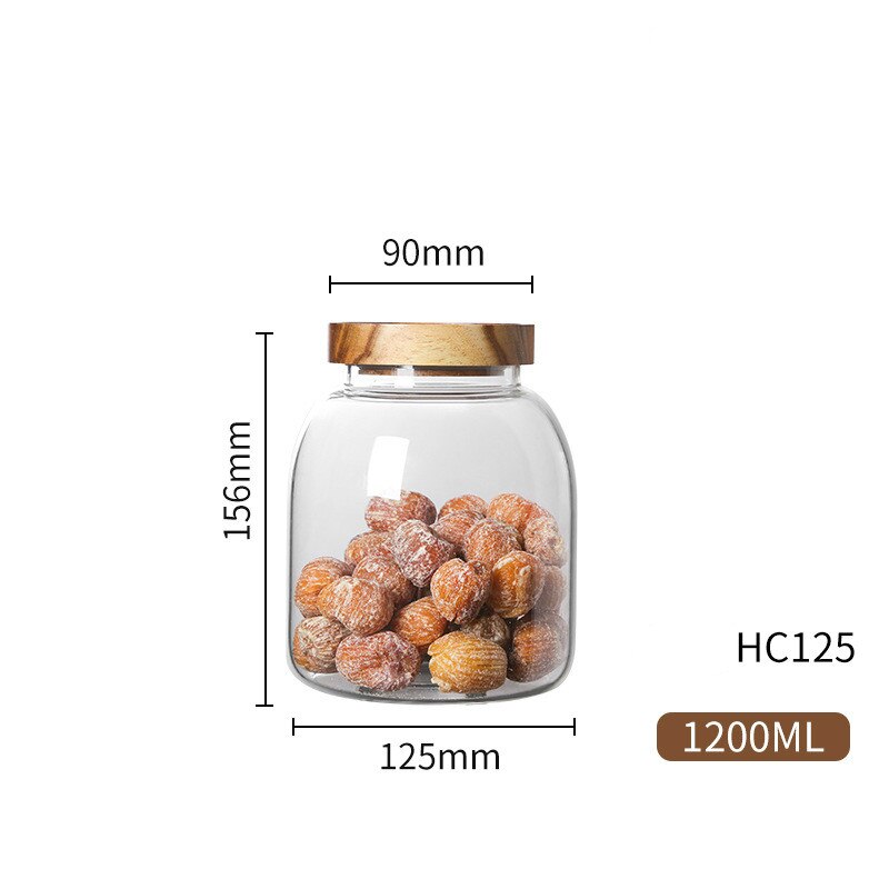 Botellas de almacenamiento de vidrio con tapa de madera, tarros grandes para alimentos, té, granos de café, dulces, 350-3000ml: 1250 ML