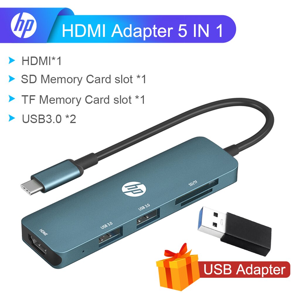 Hp usb 3.0 type c hub type-c naar hdmi 4k vga  rj45 gigabit lan ethernet dp adapter usb-c splitter extender voor macbook pro laptops: 5 in 1 type c