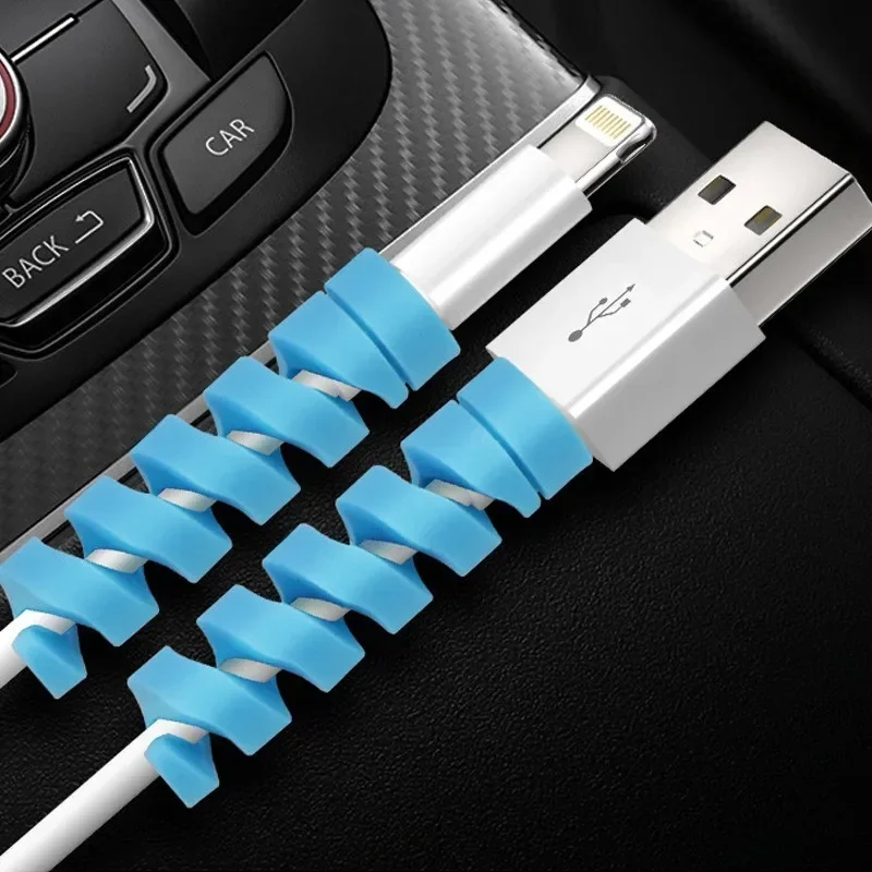 Protector de Cable Universal de silicona para Cable de datos, enrollador en espiral, organizador de Cable, cubierta para Cable de cargador USB de Iphone, 12 Uds.