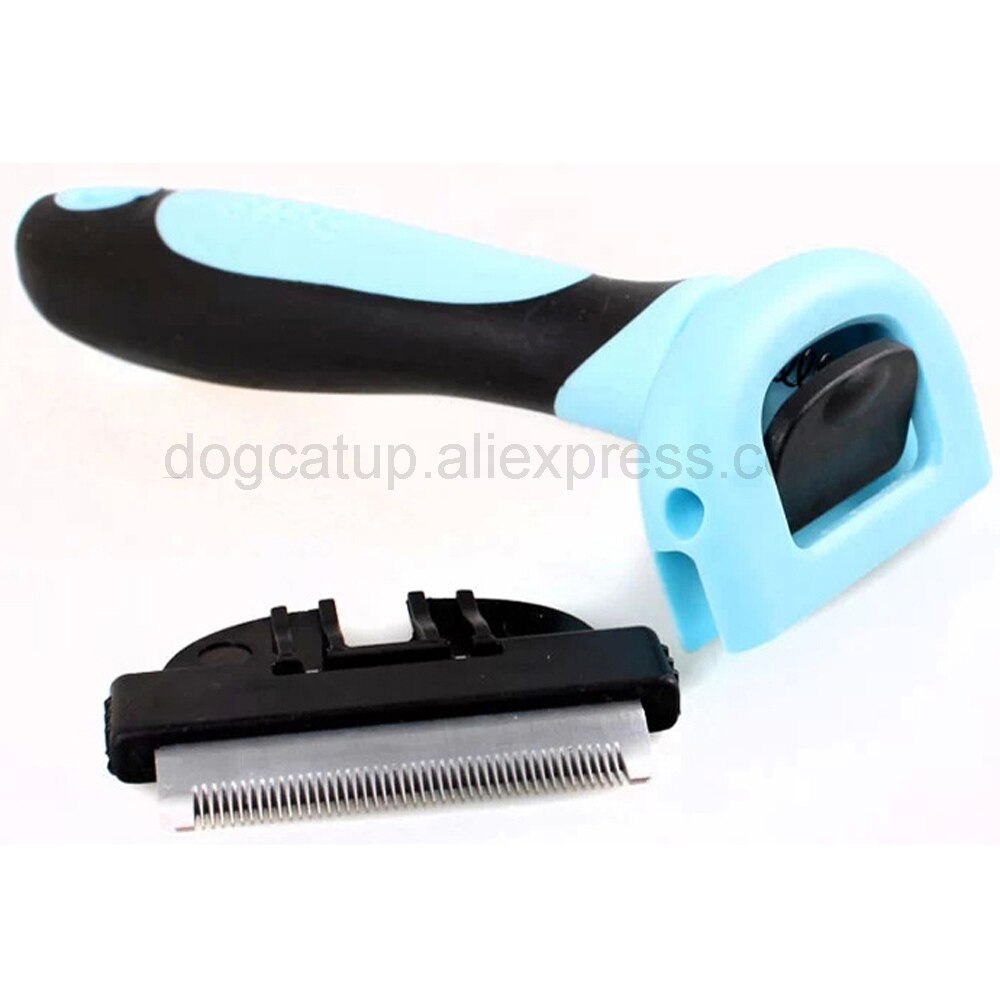 Escova para escovar cães e gatos, removível, pente para remover pelos do gato, curto, médio, cachorro: Azul / L