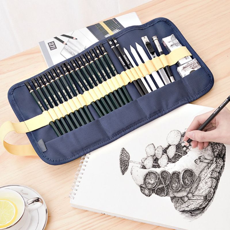 27 stuks schetspotlodenset schetsen tekenen oprolbare tassen kit schilder