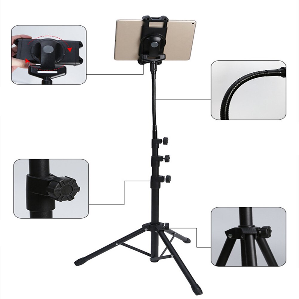 4.7-12.9 inch Flexible Tripod Floor Stand for iPad iPhone Foldable Adjustable Tablet Phone 360° Rotating iPad Tripod Mount
