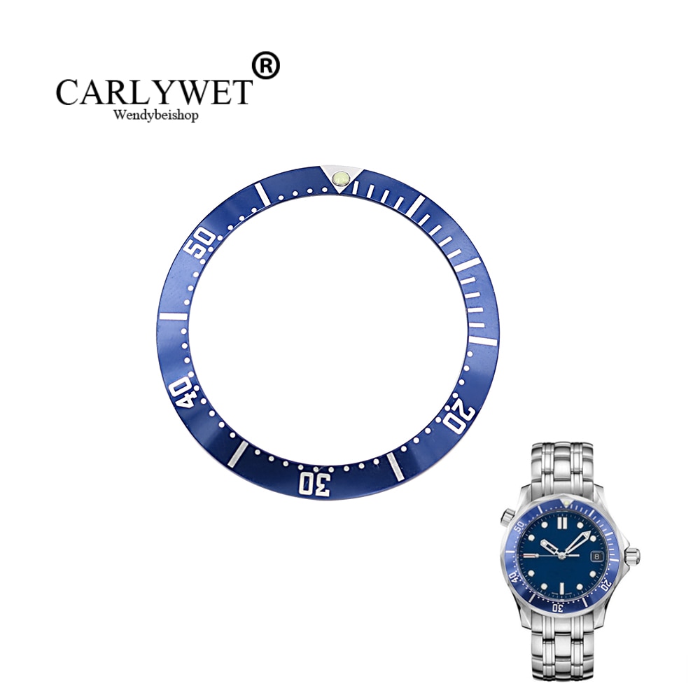CARLYWET Aluminium donkerblauw met Witte Schrijven Horloge Bezel Insert voor Seamaster 2220