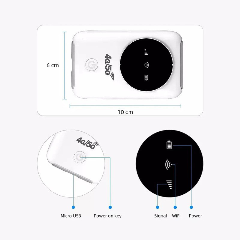 4G LTE USB WiFi Modem 300Mbps Unlocked 5G WiFi Micro SIM Card Slot Built in 3200MAh Wireless Portable WiFi Router