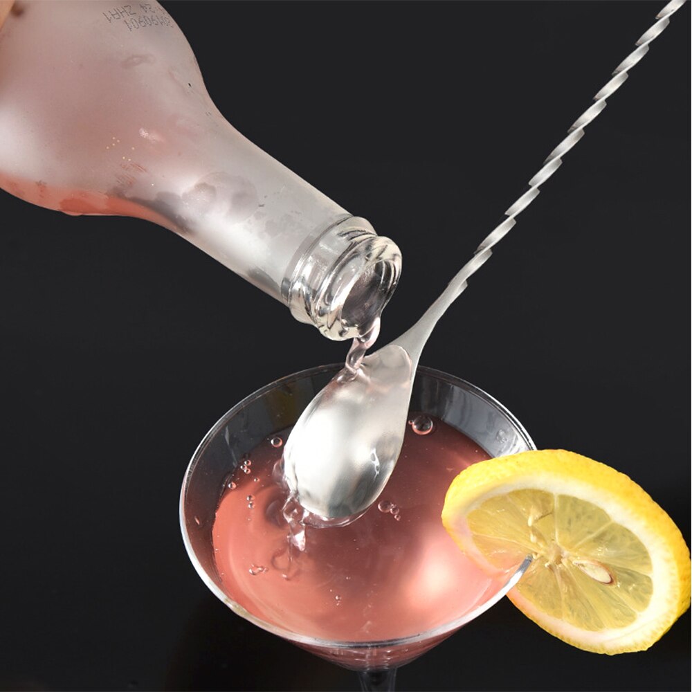 Cocktail mixing spoon Stainless Steel Cocktail Bar Spiral Pattern Drink Shaker Muddler Twisted Mixing Spoon tableware