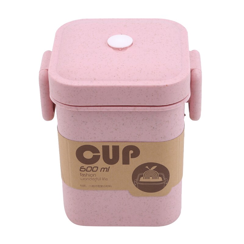 Multicolor Tarwe Stro Soep Cup Anti-Broeien Magnetron Vierkante Gesp Verzegelde Soep Tank Keuken Servies: pink