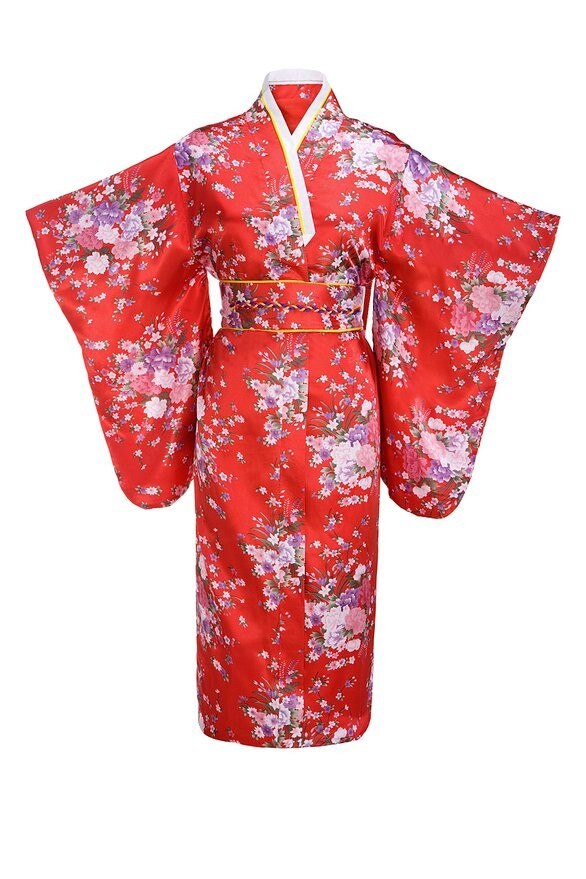 Kimono en soie et rayonne Yukata pour femmes, tenue de soirée Vintage avec fleurs Obi, Costume Cosplay, taille unique: 2