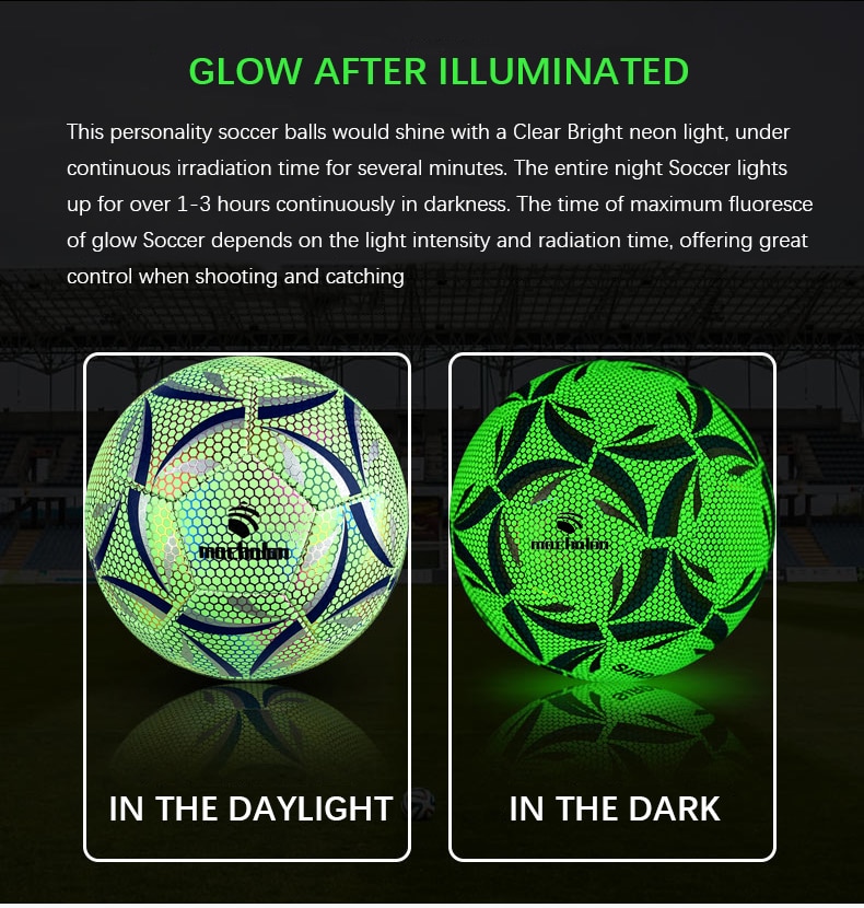 Glow In Dark Football Ball Soccer Size 5 4 Standard Practice Training Football Luminate Glowing Football balls PU Reflective