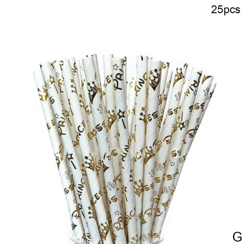 50pcs Gold foil Disposable Paper Straw Christmas Wedding Cartoon Birthday Supplies Party Degradable Juice Drink Straw Kids G2M4: G