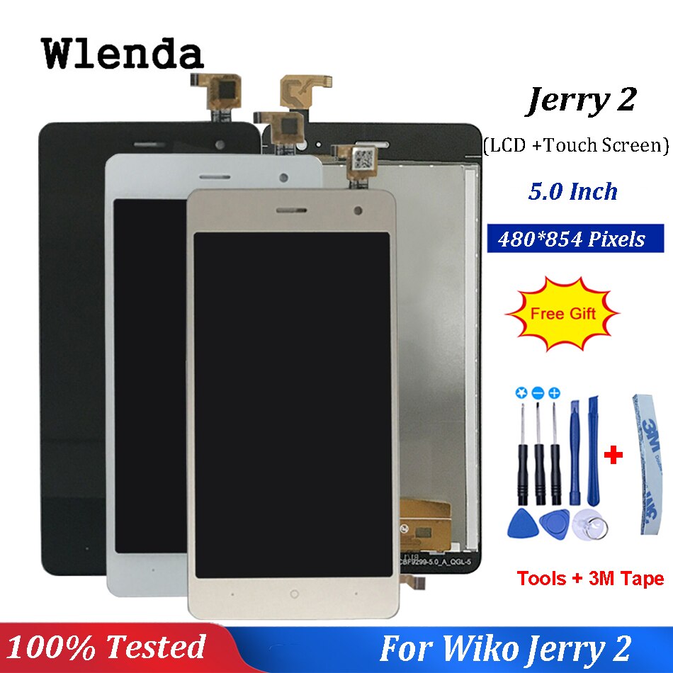 Pantalla LCD completa de 5,0 pulgadas para Wiko jerry 2, montaje de pantalla táctil, Panel de cristal, herramientas gratuitas