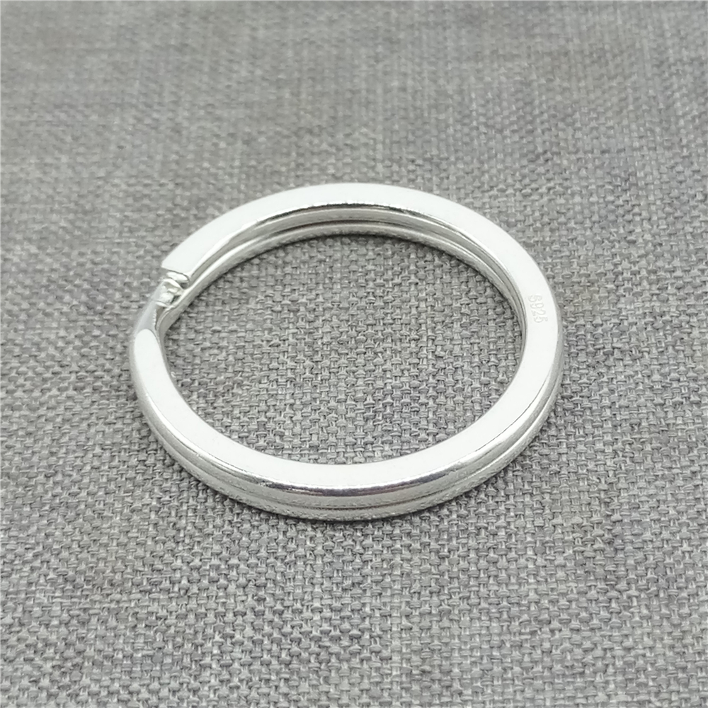 925 stora glänsande nyckelringar i sterlingsilver, delad ring för nyckelring, diameter 20mm 25mm 30mm