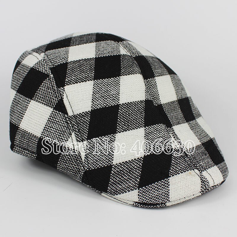 Vinter 56cm headsize svart og hvit rutete låve beret hattemaker gutt visir avis hattemaker shxb 019