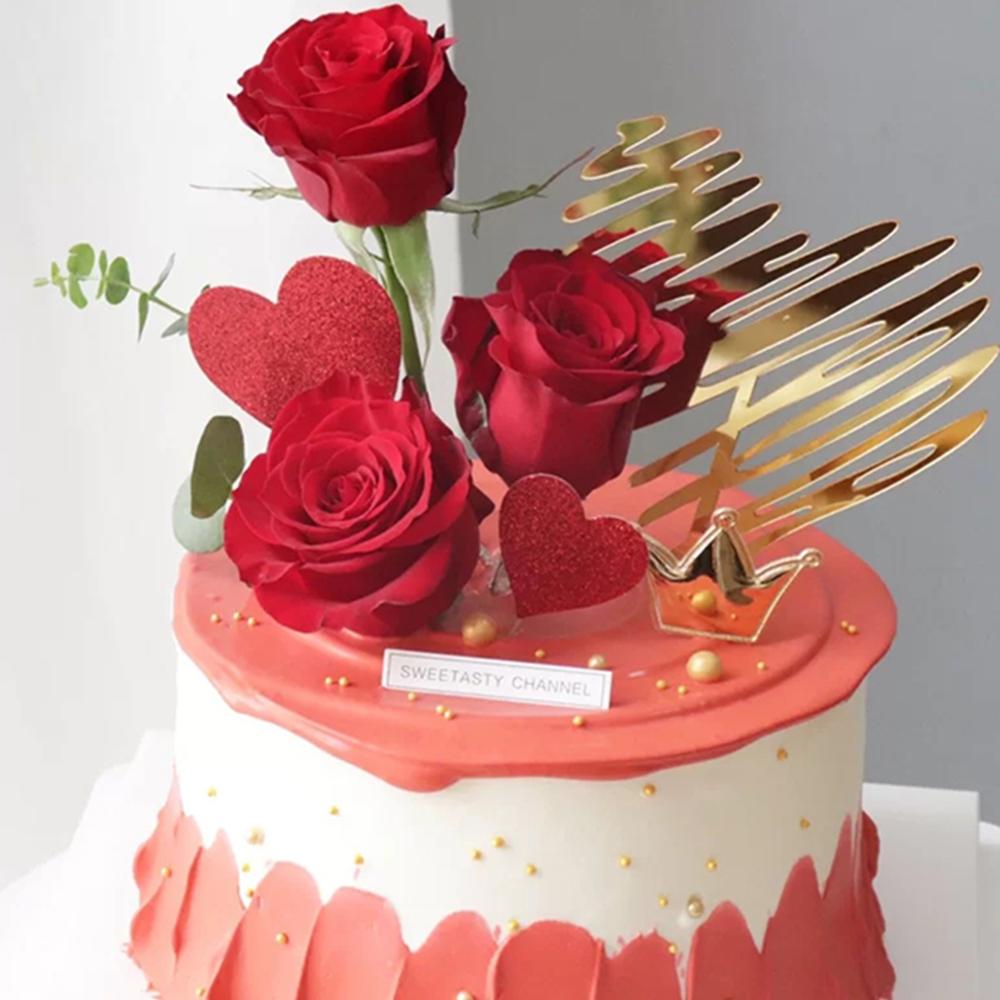 Heart Love Acrylic Cake Topper Engagement Wedding Birthday Cake Golden Resuable Topper Cupcake Dessert Decor Supplies