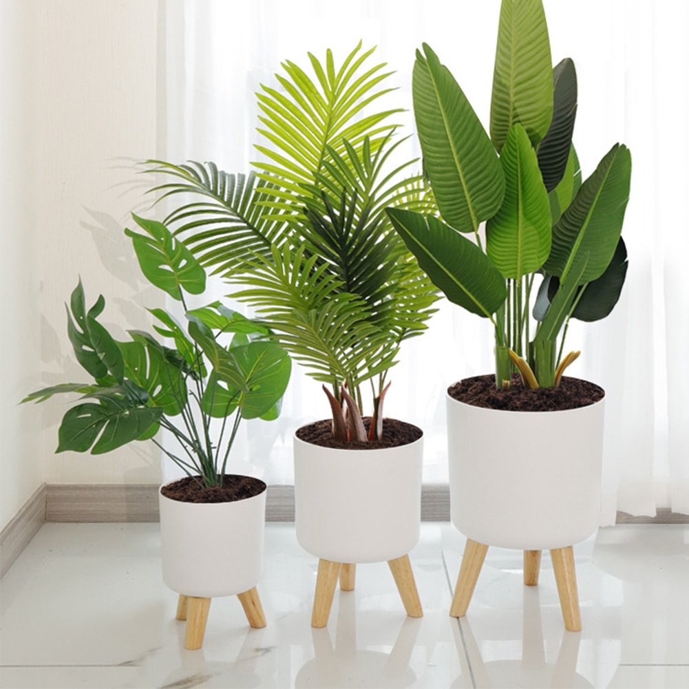 Boden-Stehen runden Blumentopf Füße Kräuter Selbst Bewässerung Entwässerung System Bonsai Für Pflanzen Mit Holz Beine Kindergarten Moderne