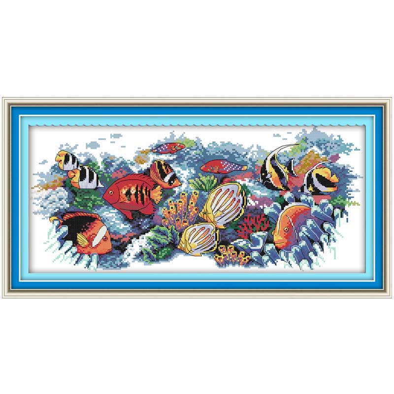 Tropical Fish Patterns Counted Cross Stitch 11CT 14CT Cross Stitch Set Chinese Cross-stitch Kits Embroidery Needlework