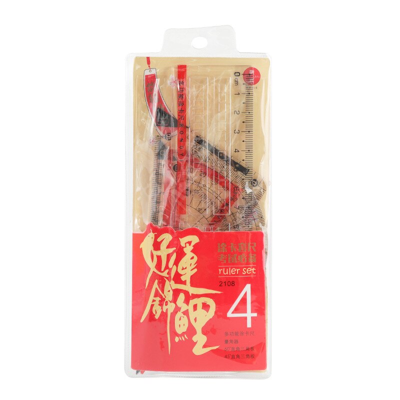 4pcs/set Ruler Multi-Function Coating Card Ruler Protractor Test Drawing 45°60° Right Angle Triangle Student Painting Stationery