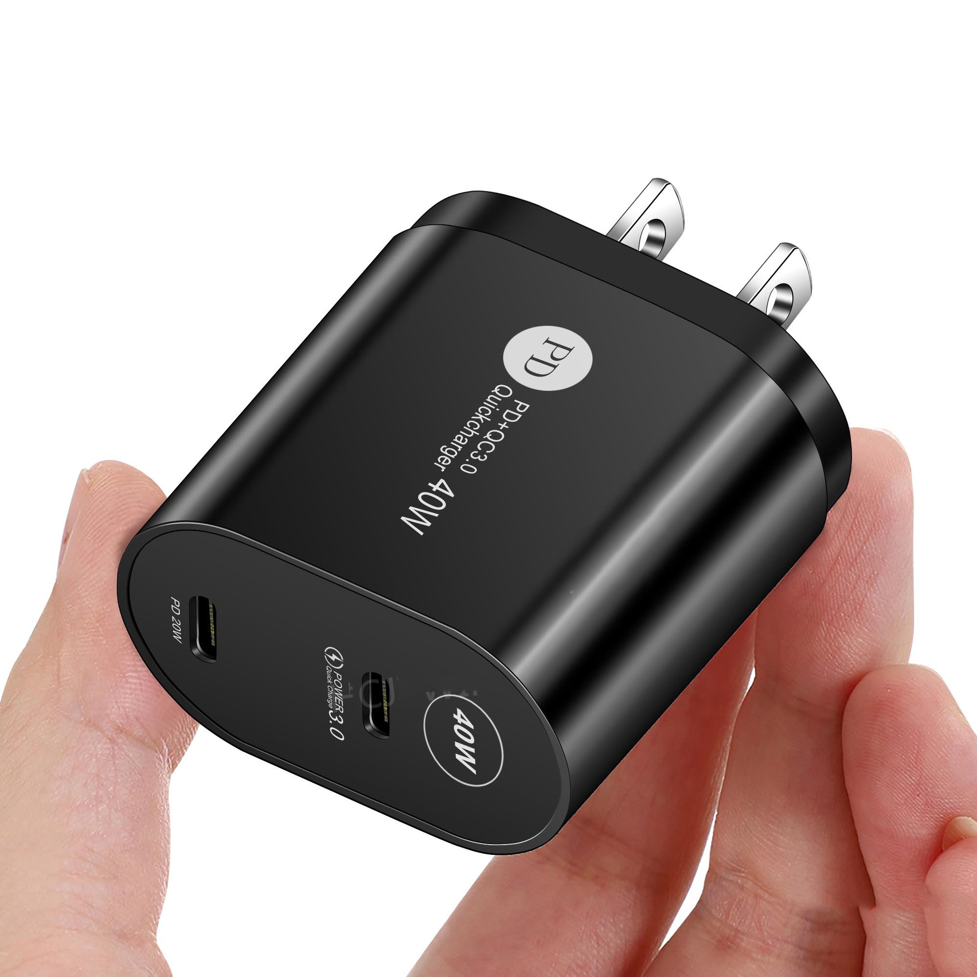 PD 40W double USB Type C Charger QC 3.0 Fast Charging Travel Wall Charger EU US UK Plug for mobile phone charger: black / Black US Plug