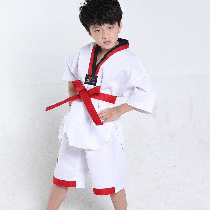 Kind volwassen korte taekwondo dobok karate uniformen sanda kleding sets comfortabele uniformen: Rood / S