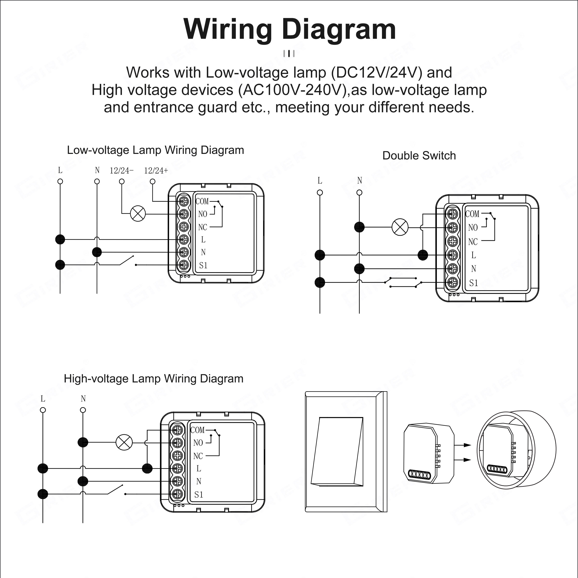 GIRIER Tuya Smart ZigBee Switch Modulo 5A Contatto a secco Interruttore universale Relè DC 12/24V AC 100-240V Funziona con Google Home Alexa
