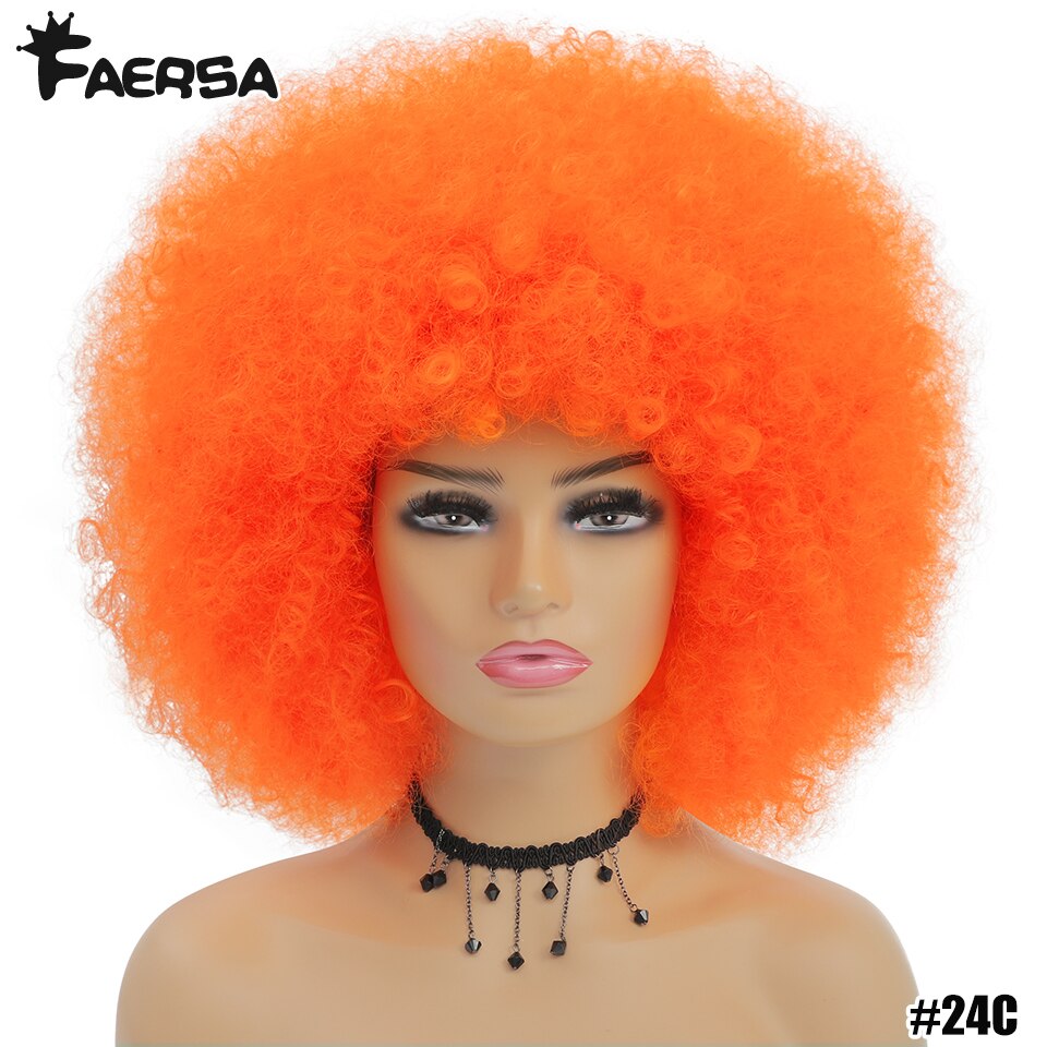 Kort haar Afro Kinky Krullende Pruiken Met Pony Voor Zwarte Vrouwen Afrikaanse Synthetische Ombre Cosplay Natuurlijke Blonde Rood Blauwe Pruik: # 2