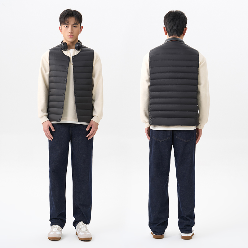 Chericom Men's Lightweight Duck Down Vest Stand Collar Sleeveless Puffer Jacket Solid Color Thermal Layer for Winter Y309955N