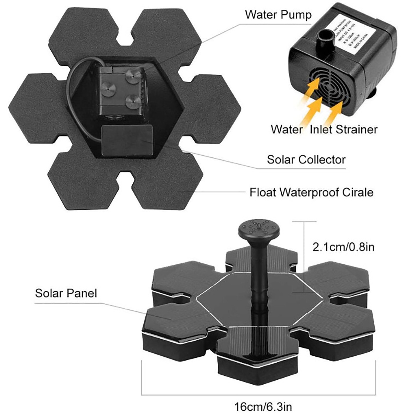 Solar Powered Fountain Solar Panel Water Floating Fountain Garden Decoration Water Pump-for Bird Bath Pond Garden Decoration