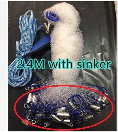 Cast net 2.4-7.2M size American hand cast network small mesh fly throw catch fishing nets tool outdoors Sports Products: 240cm with sinker