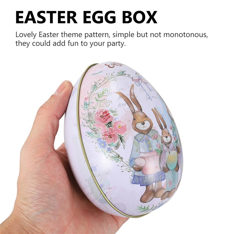 3pcs Easter Egg-Shaped Candy Box Decorative Tinplate Box Easter Day Accessories Party Package Box
