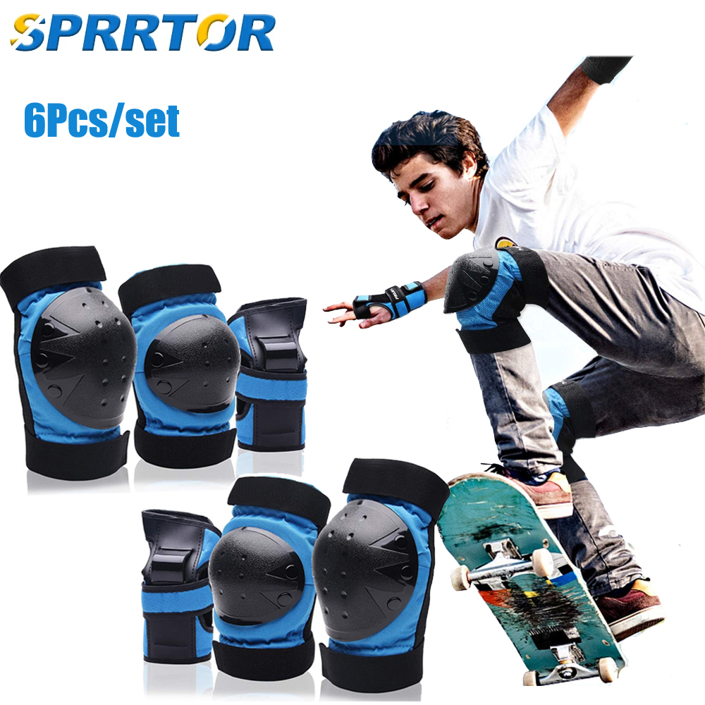Ginocchiere Gomitiere Protezioni per i polsi Set di equipaggiamento protettivo per skateboard 3in1 per skateboard Ciclismo Pattinaggio Scooter Bici Bambini/Adulti