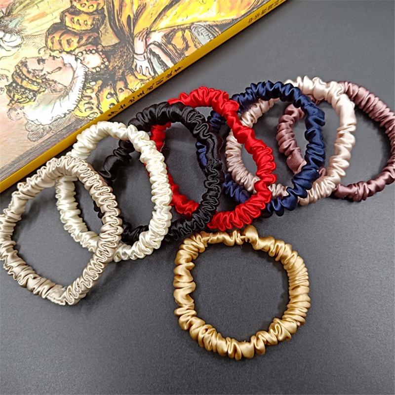 Free shippping women sweet small pure silk hair scrunchies cute gum OL basic Hair Tie Ponytail Holder
