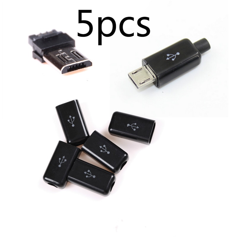 5Pcs Diy Zwart Mini Usb 5 Pin Male Plug Socket Connector &amp; Plastic Cover Soldeer Micro Mount Vergadering Vervanging connector Kabel