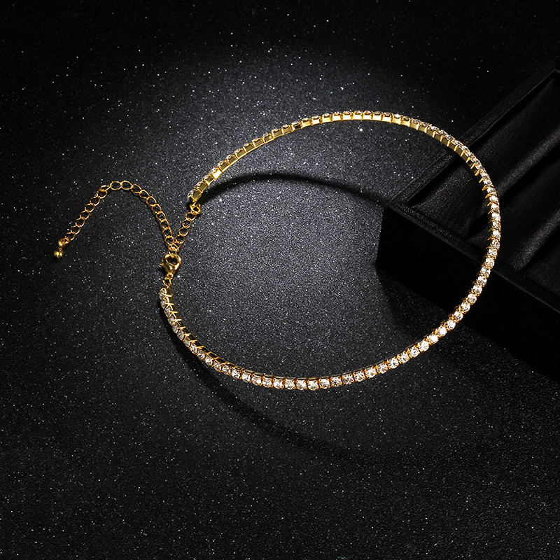 Gargantilla de cadena con cuello de cristal de Color plateado brillante para mujer, Gargantilla con diamantes de imitación para de boda, de joyería: Rojo óxido