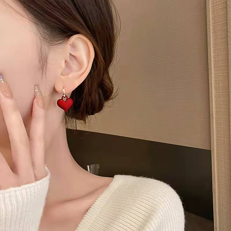 LATS 2022 Premium Frosted Matte Red Heart Dorp Earring Korean Earrings for Woman Party Sweet Jewelry