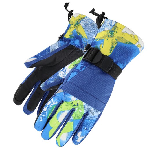 Handschuhe warm Und Samt Winter draussen Reiten Ski Handschuhe Graffiti Sport Wasserdicht Nicht-Unterhose Bergsteigen Touchscreen Handschuhe: Blau Weiß eins Größe / L