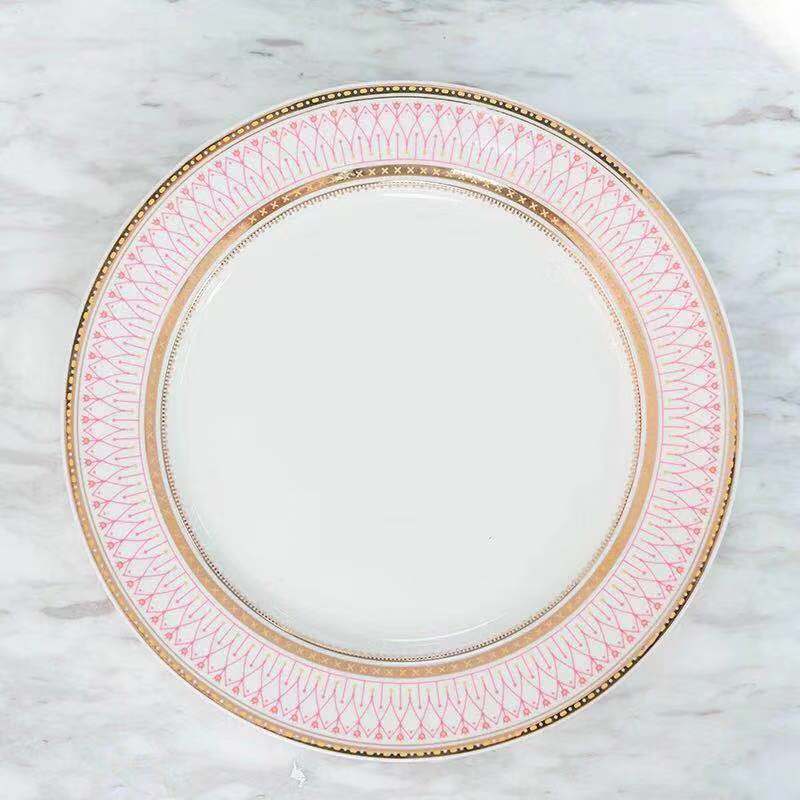 Europäischen-Stil Erzähler Steak Kuchen Snack Platte Bankett Ornamente Gold Rand Keramik Service Platte: Rosa / 8 zoll