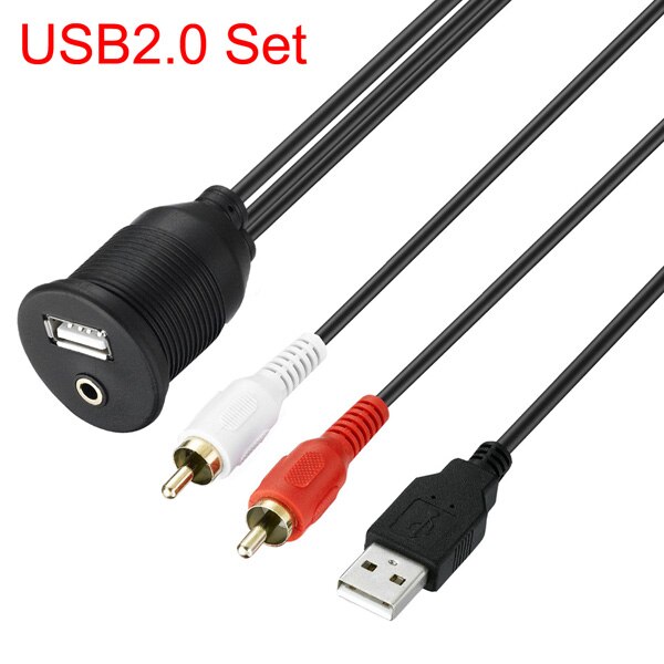 Bochara USB Flush Mount Panel USB 2.0 USB 3.0 Male to Female Extension+3.5mm Female to 2RCA Dashboard Cable For Car Motorcycle: USB 2.0 Set / 1m