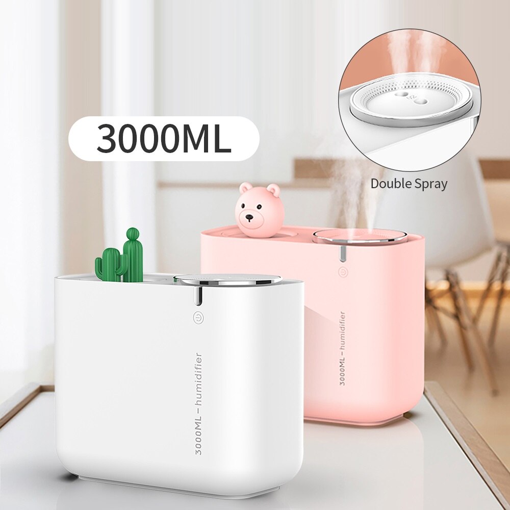 3000ml USB kaktus nawilżacz powietrza o dużej pojemności podwójna dysza ultradźwiękowy fajny Humidificador rozpylacz zapachów mgła producent Fogger