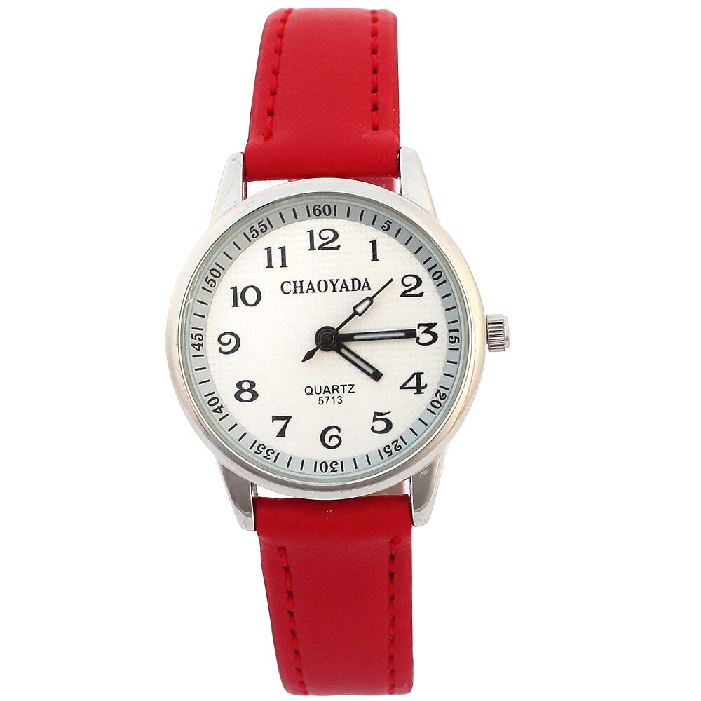 Chaoyada Art Uhren Mädchen Lederband Lernen Zeit freundlicher Uhr Studenten Quarz Armbanduhr Lässige freundlicher: rot