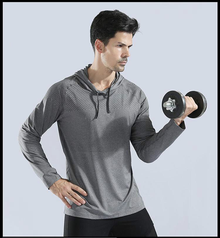 Raskt tørr treningsstudio fitness klær menns lange ermer løpejakke frakk sweatshirt hette topper utendørs trening sportsklær