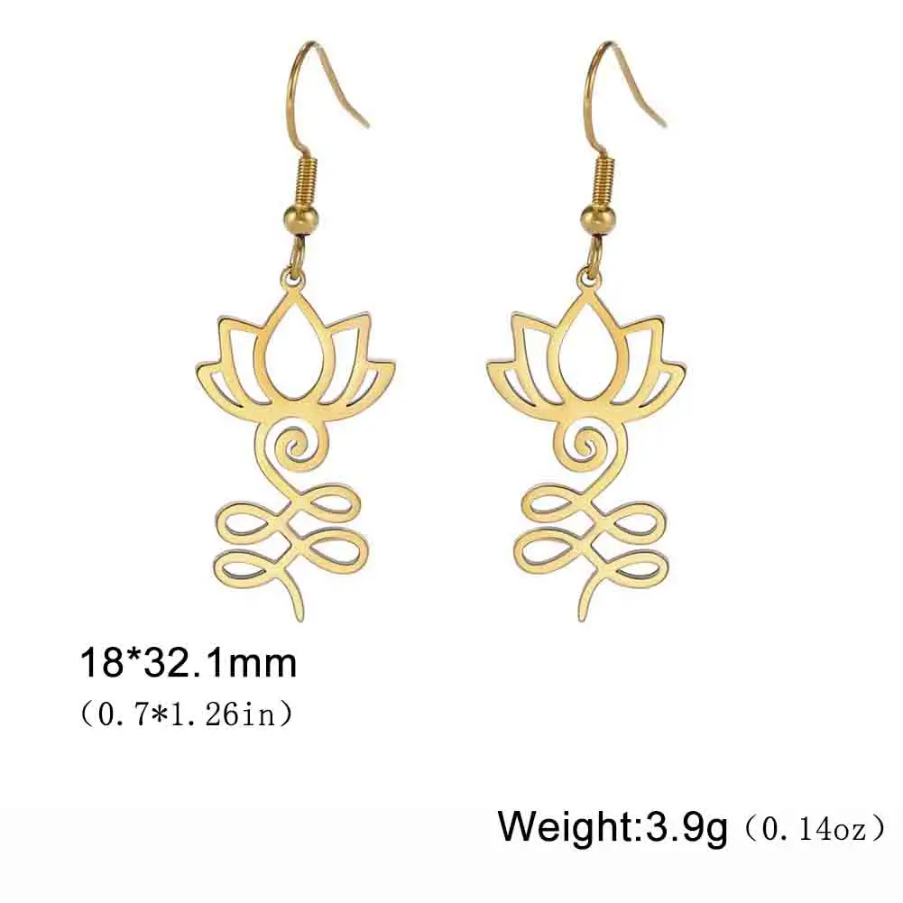 Skyrim Unalome Pendientes colgantes de flor de loto de acero inoxidable, colgante de budismo de Yoga, pendiente de gota, joyería espiritual, para mujeres: Rojo óxido