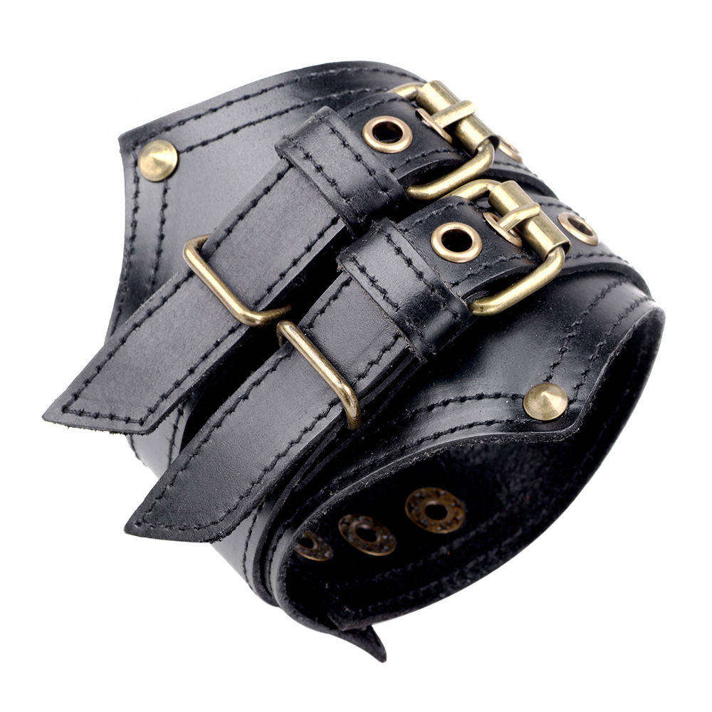 Due colori alla moda fibbia in metallo larga braccialetto da uomo in pelle di alta qualità di grandi dimensioni braccialetto dei monili delle donne: Rhodium placcato