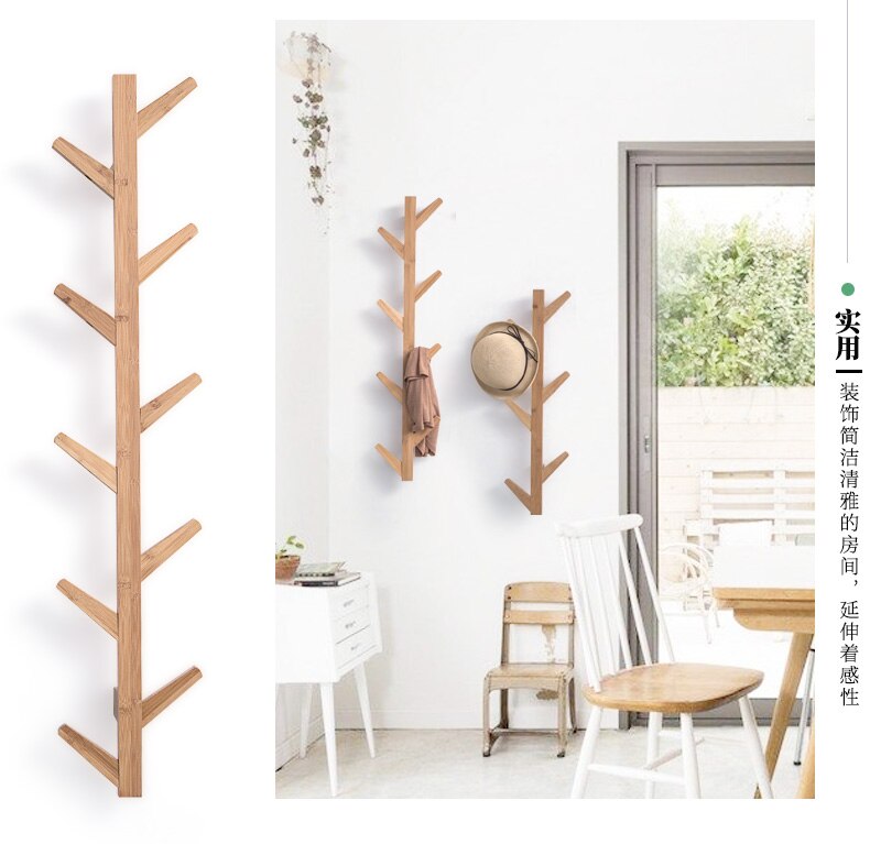 Nordic bamboo wall coat rack tree bedroom hanger living room wall hanger