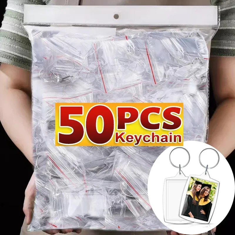 5/50 stuks transparante rechthoek blanco helder acryl inzetstuk foto fotolijst sleutelhanger sleutelhanger DIY splitring sleutelhanger