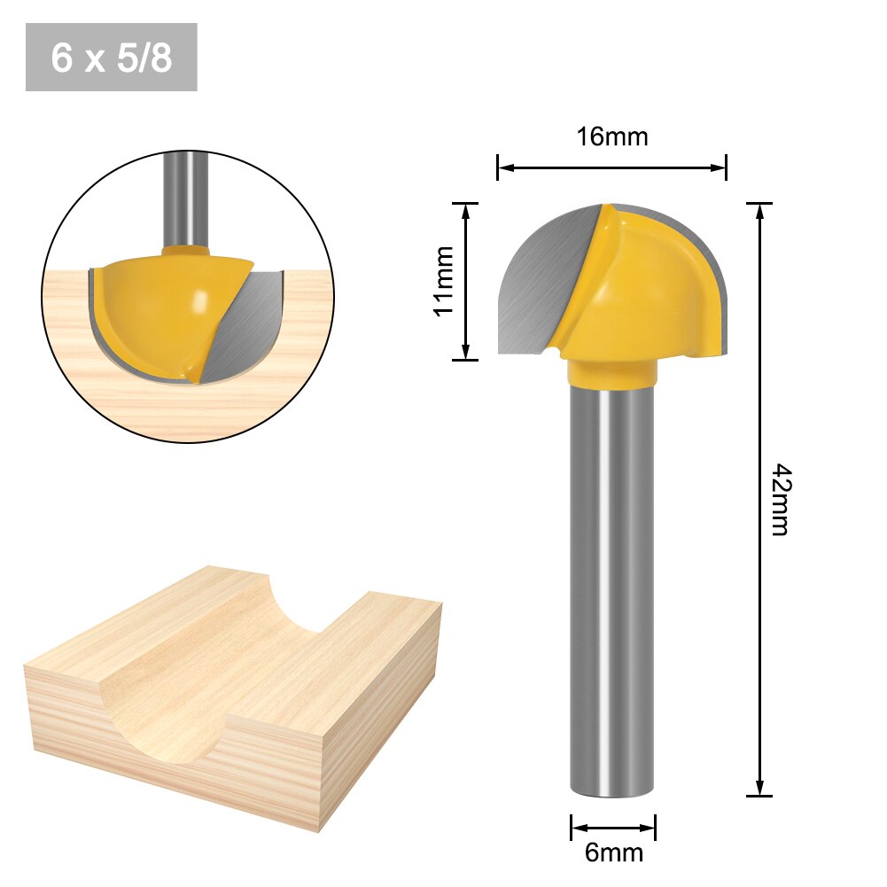 6mm Shank 6,8,12,16,18,20,22mmCNC tools solid carbide round nose Bits Round Nose Cove Core Box Router Bit Shaker Cutter Tools: 6X16