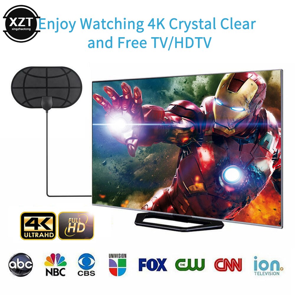 4K 25DB High Gain HD TV DTV Box Digital TV Antenna 980 Miles Range Max Booster Active Indoor Aerial HDTV Flat with Amplifier